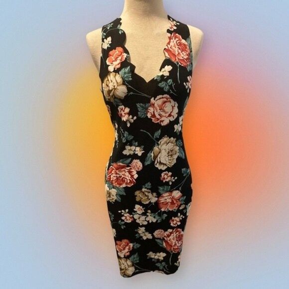 Emery Rose Sleeveless Double V-Neck Floral Body-Con Dress Size XL (12) NWOT - Picture 9 of 10